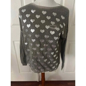 Heart Sweater Womens Wool Alpaca Blend Sz S/M Italy Pullover Cozy Love Grey